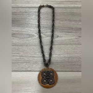 Womens Vintage MCM 1940s Rebajes Copper Necklace Round Medallion 2.5"